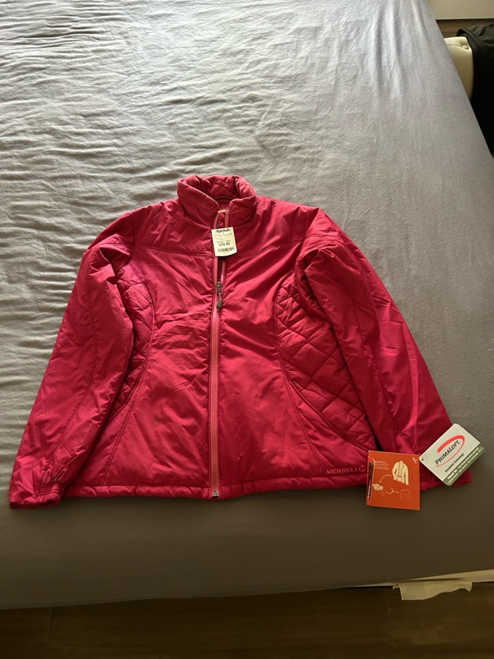 Merrell Womens Fuchsia Quilted Side-Panel Puffer Jacket